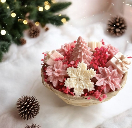 Roze kerstcadeau mand